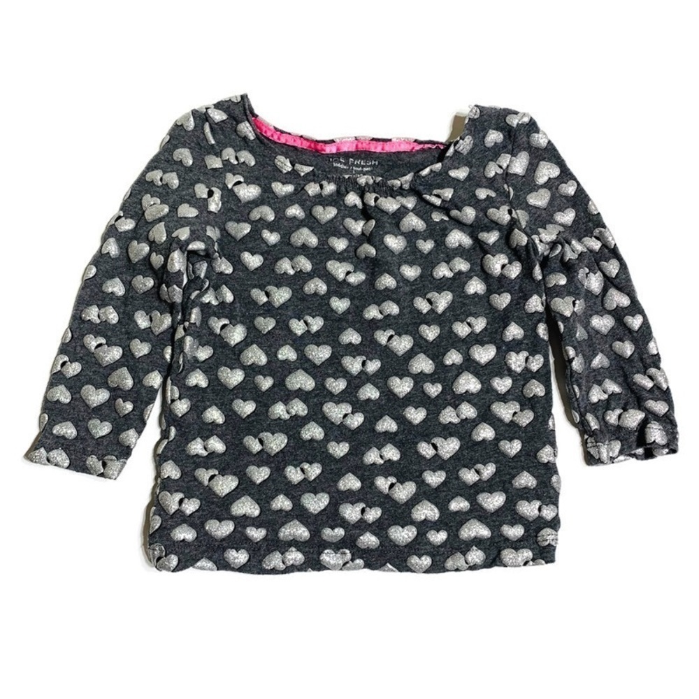 𝅺JOE fresh little girls 1Y silver‎ bubble heart textured long sleeve tee shirt